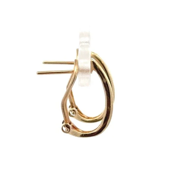 Designer HN 10K Yellow Gold Baguette Diamond Omega Back Oval Hoop Stud Earrings